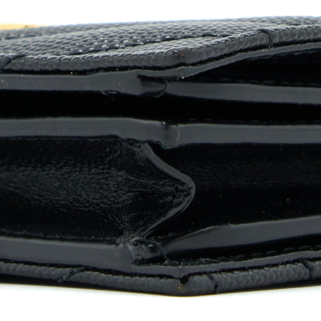 SAINT LAURENT / YSL PEBBLED LOGO PLAQUE CARDHOLDER GRAINED CALFSKIN BLACK GHW