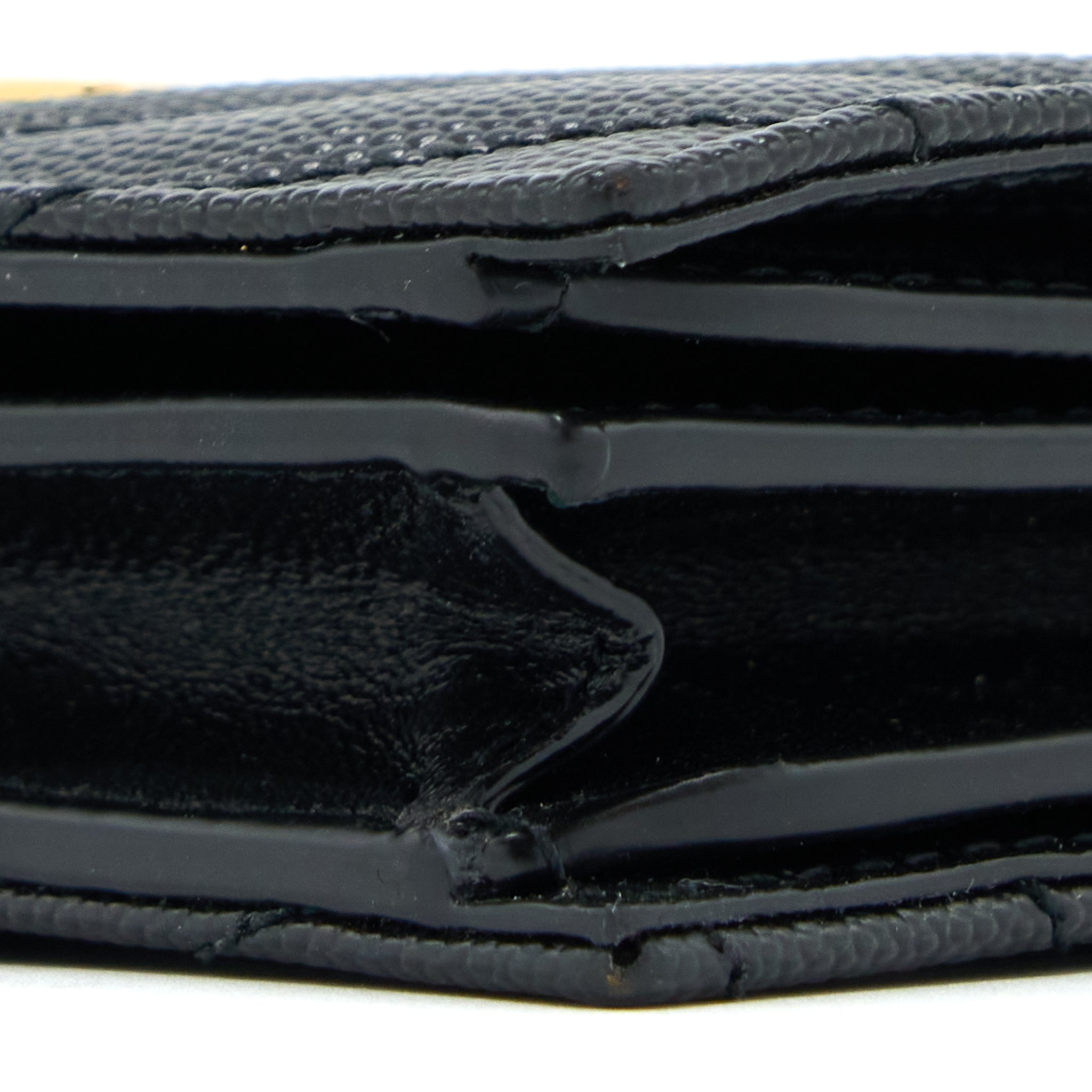 SAINT LAURENT / YSL PEBBLED LOGO PLAQUE CARDHOLDER GRAINED CALFSKIN BLACK GHW
