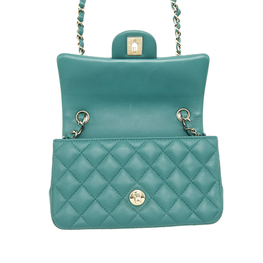 CHANEL 21A MINI RECTANGULAR FLAP BAG LAMBSKIN LIGHT GREEN LGHW (MICROCHIP)