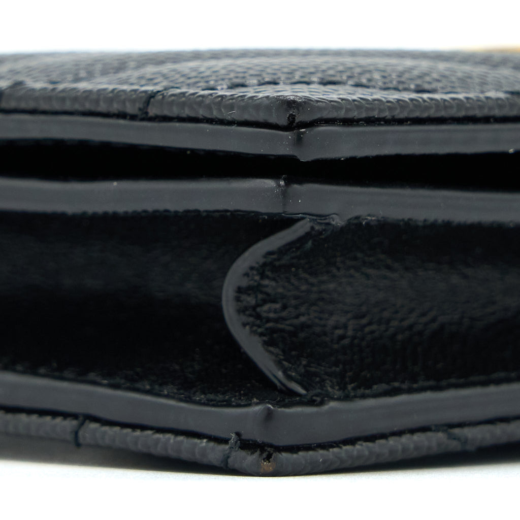 SAINT LAURENT / YSL PEBBLED LOGO PLAQUE CARDHOLDER GRAINED CALFSKIN BLACK GHW