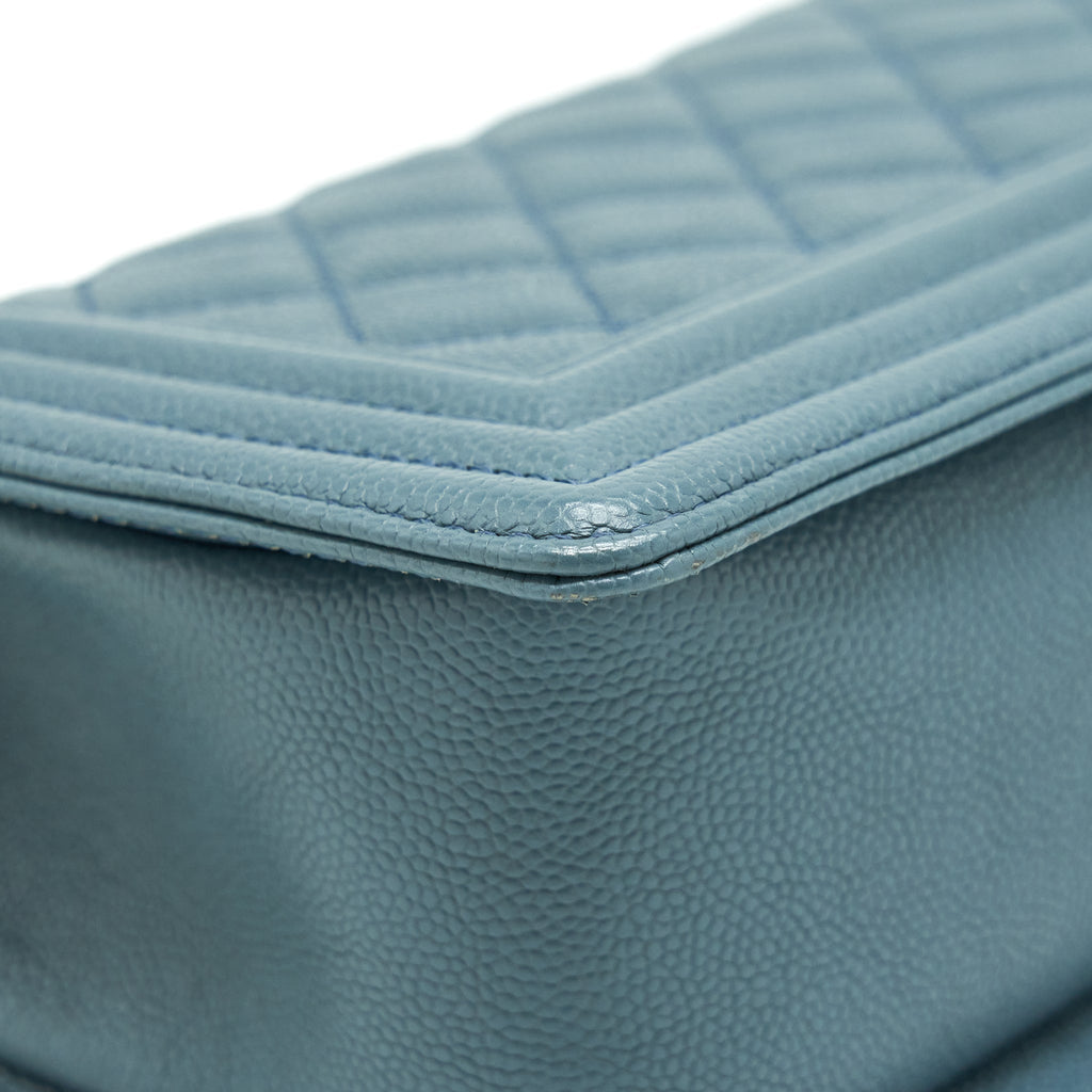 CHANEL SMALL BOY BAG CAVIAR GREYISH BLUE BRUSHED GHW