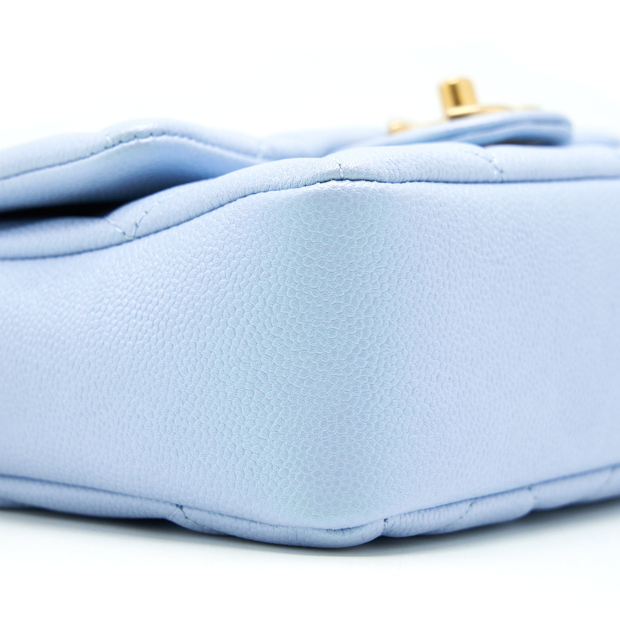 CHANEL 21K MY PERFECT MINI FLAP BAG CAVIAR IRIDESCENT LIGHT BLUE GHW (MICROCHIP)