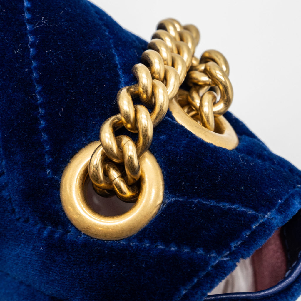 GUCCI MINI GG MARMONT BAG VELVET BLUE GHW