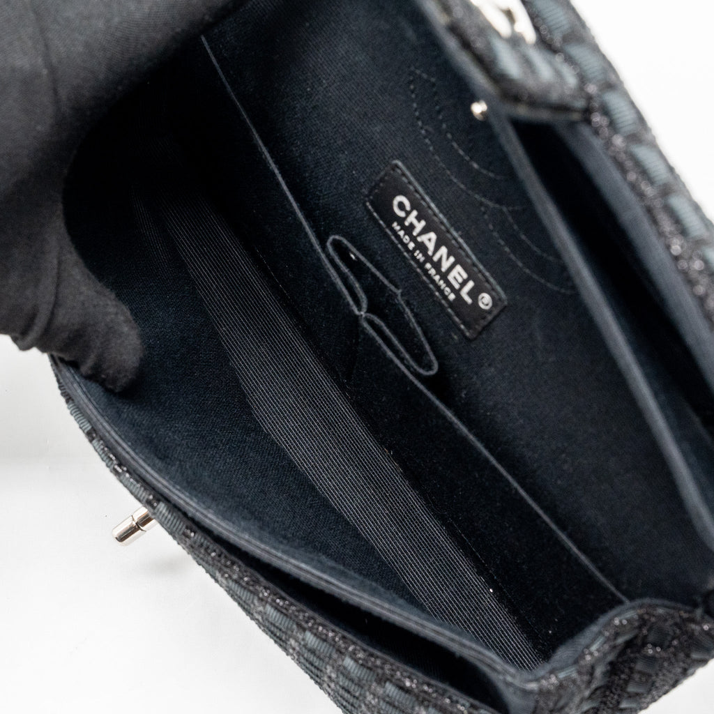 CHANEL MEDIUM CLASSIC DOUBLE FLAP BAG TWEED BLACK SHW
