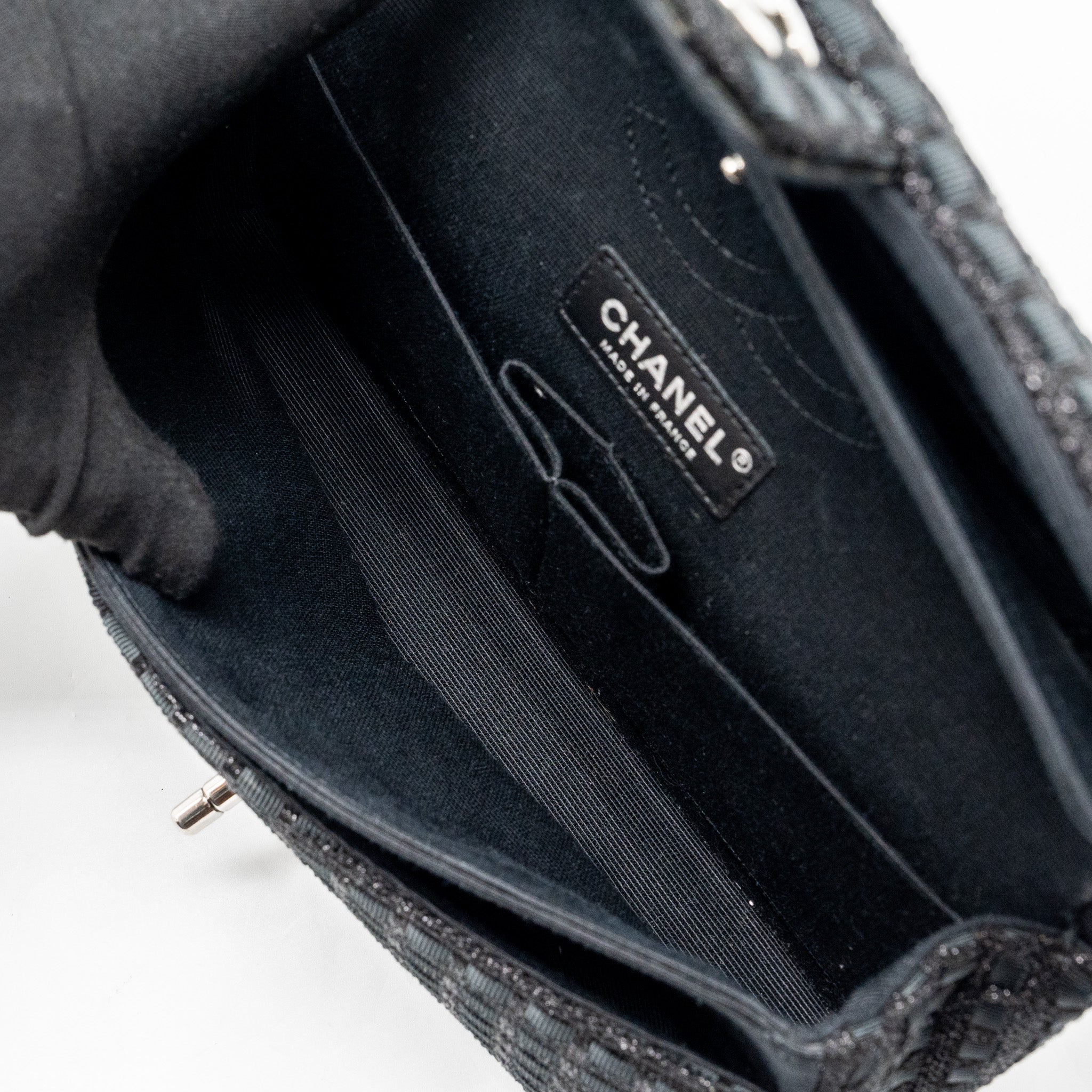 CHANEL MEDIUM CLASSIC DOUBLE FLAP BAG TWEED BLACK SHW