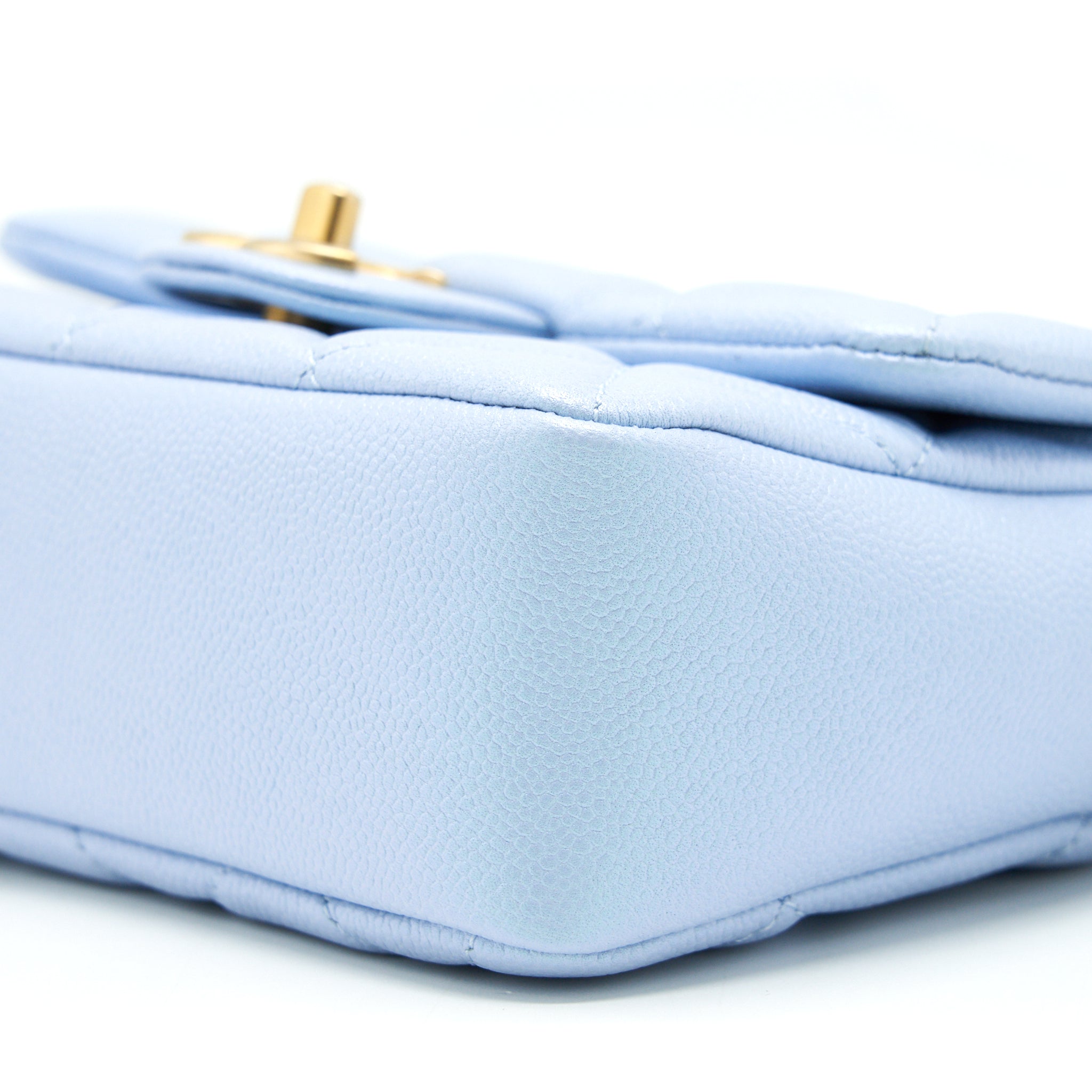 CHANEL 21K MY PERFECT MINI FLAP BAG CAVIAR IRIDESCENT LIGHT BLUE GHW (MICROCHIP)