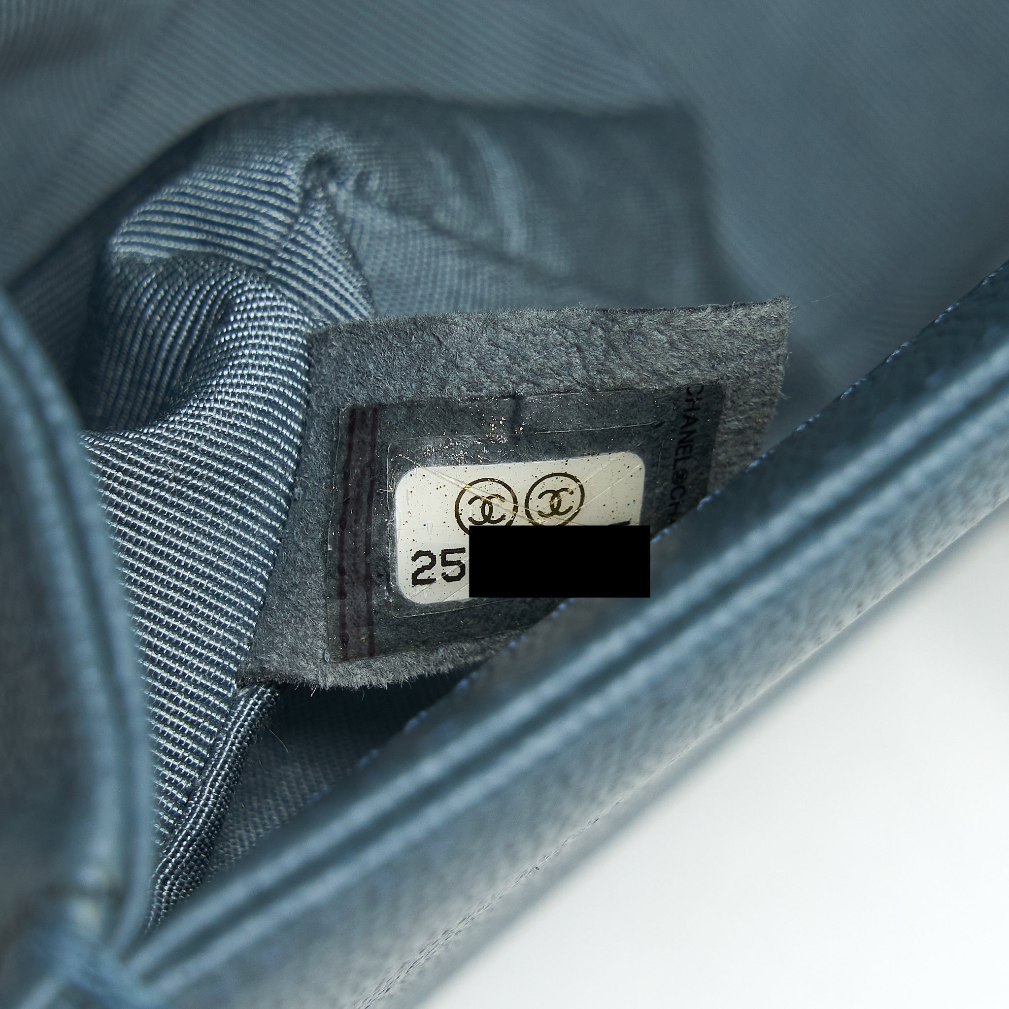 CHANEL SMALL BOY BAG CAVIAR GREYISH BLUE BRUSHED GHW