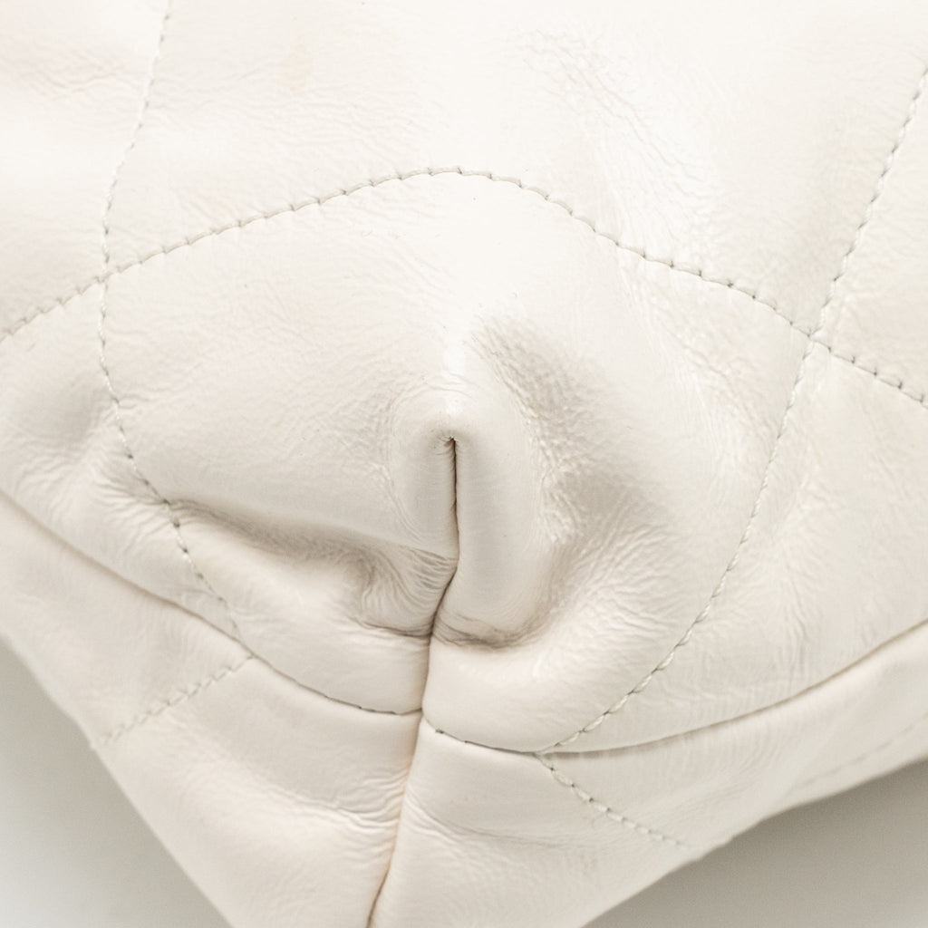 CHANEL SMALL 22 BAG WITH BLACK LETTER LOGO CALFSKIN WHITE GHW (MICROCHIP)