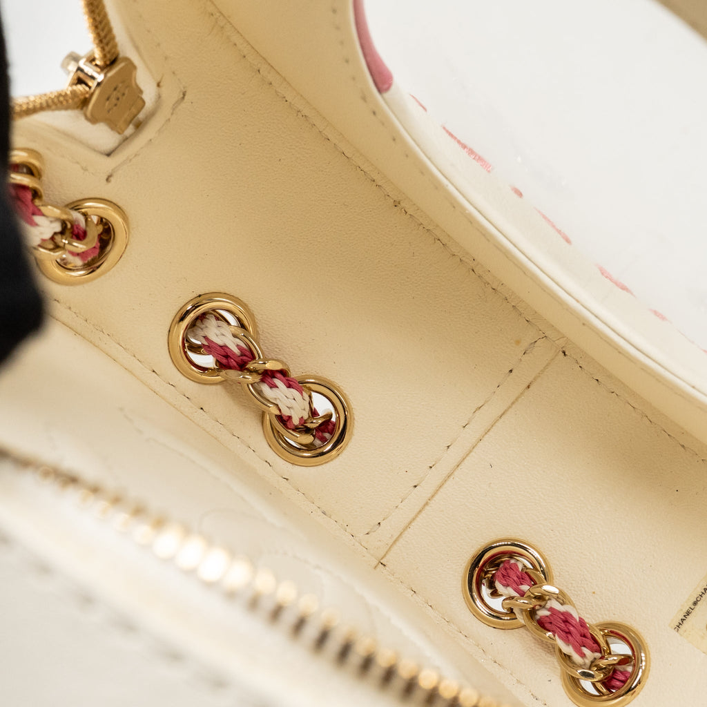 CHANEL 19C LA PAUSA LIFESAVER BAG LAMBSKIN/PVC PINK/WHITE LGHW
