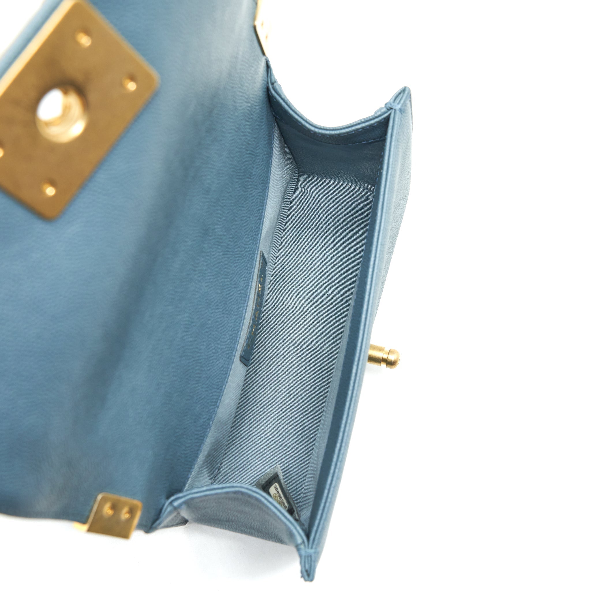 CHANEL SMALL BOY BAG CAVIAR GREYISH BLUE BRUSHED GHW