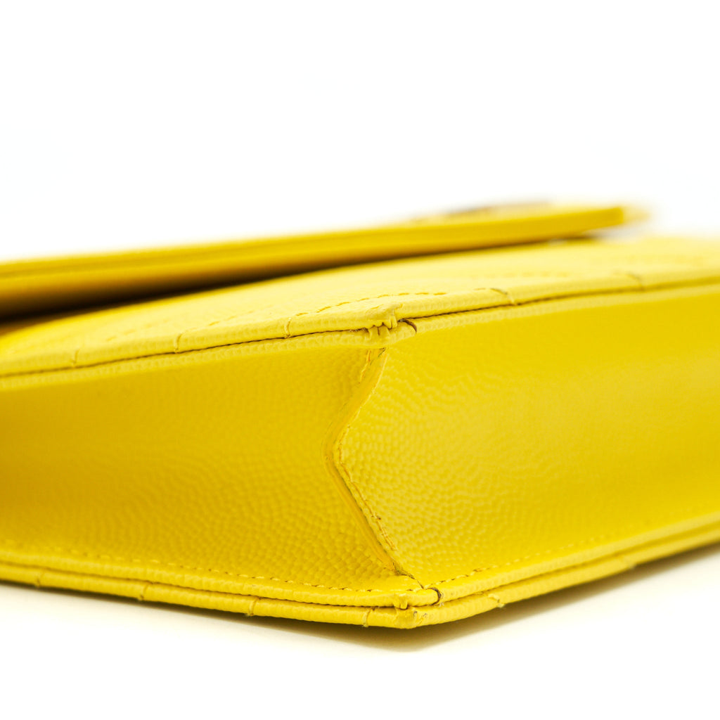 SAINT LAURENT /YSL ENVELOPE WALLET ON CHAIN GRAINED CALFSKIN YELLOW GHW