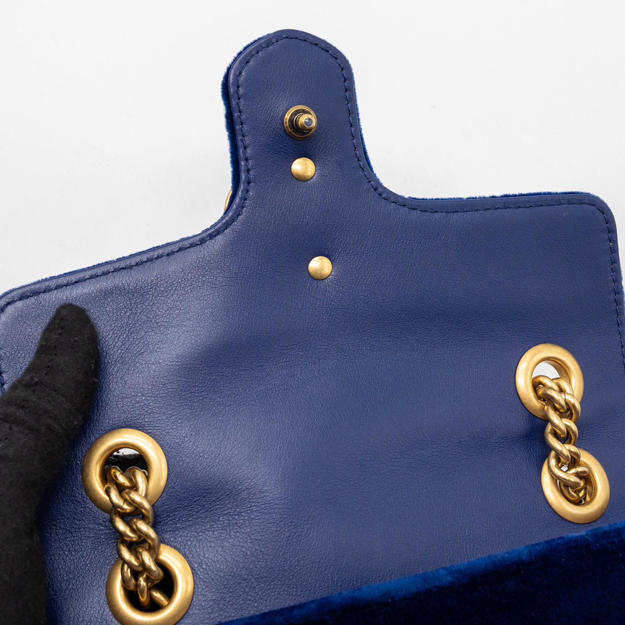 GUCCI MINI GG MARMONT BAG VELVET BLUE GHW