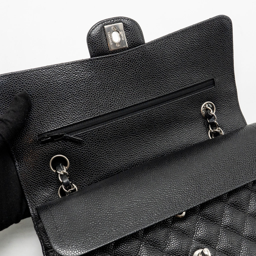 CHANEL MEDIUM CLASSIC DOUBLE FLAP BAG CAVIAR BLACK SHW