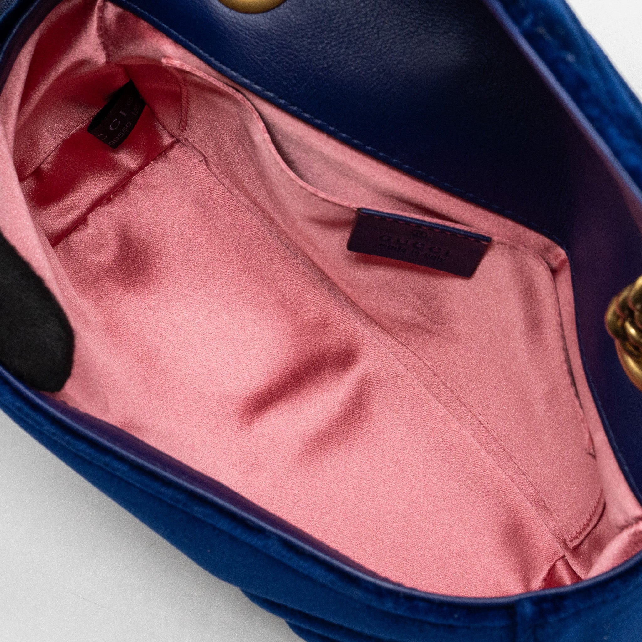 GUCCI MINI GG MARMONT BAG VELVET BLUE GHW