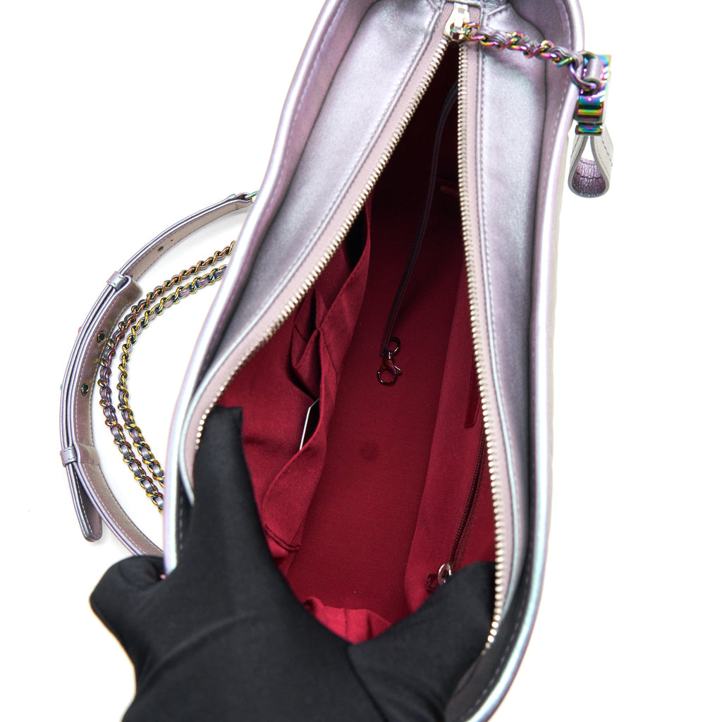 CHANEL LARGE GABRIELLE HOBO LAMBSKIN/CALFSKIN IRIDESCENT PURPLE RAINBOW COLOUR MULTICOLOUR HARDWARE