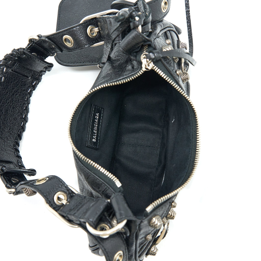 BALENCIAGA LE CAGOLE XS SHOULDER BAG ARENA LAMBSKIN BLACK SHW