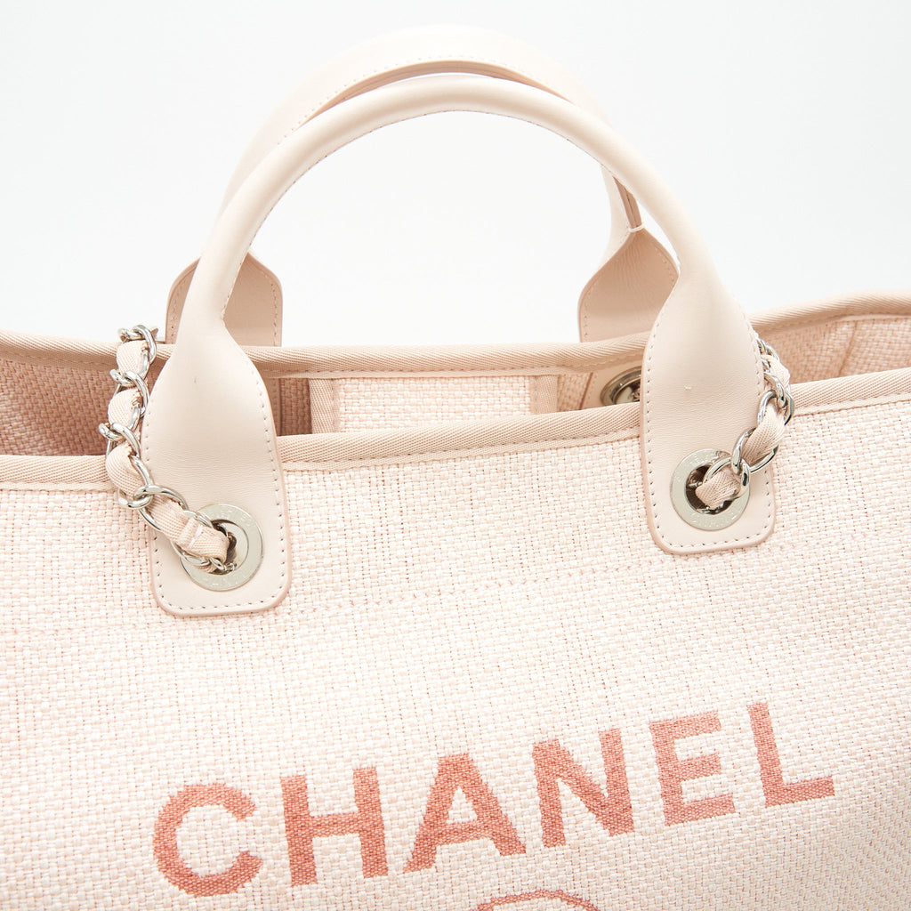 CHANEL DEAUVILLE MM TOTE BAG CANVAS PINK SHW