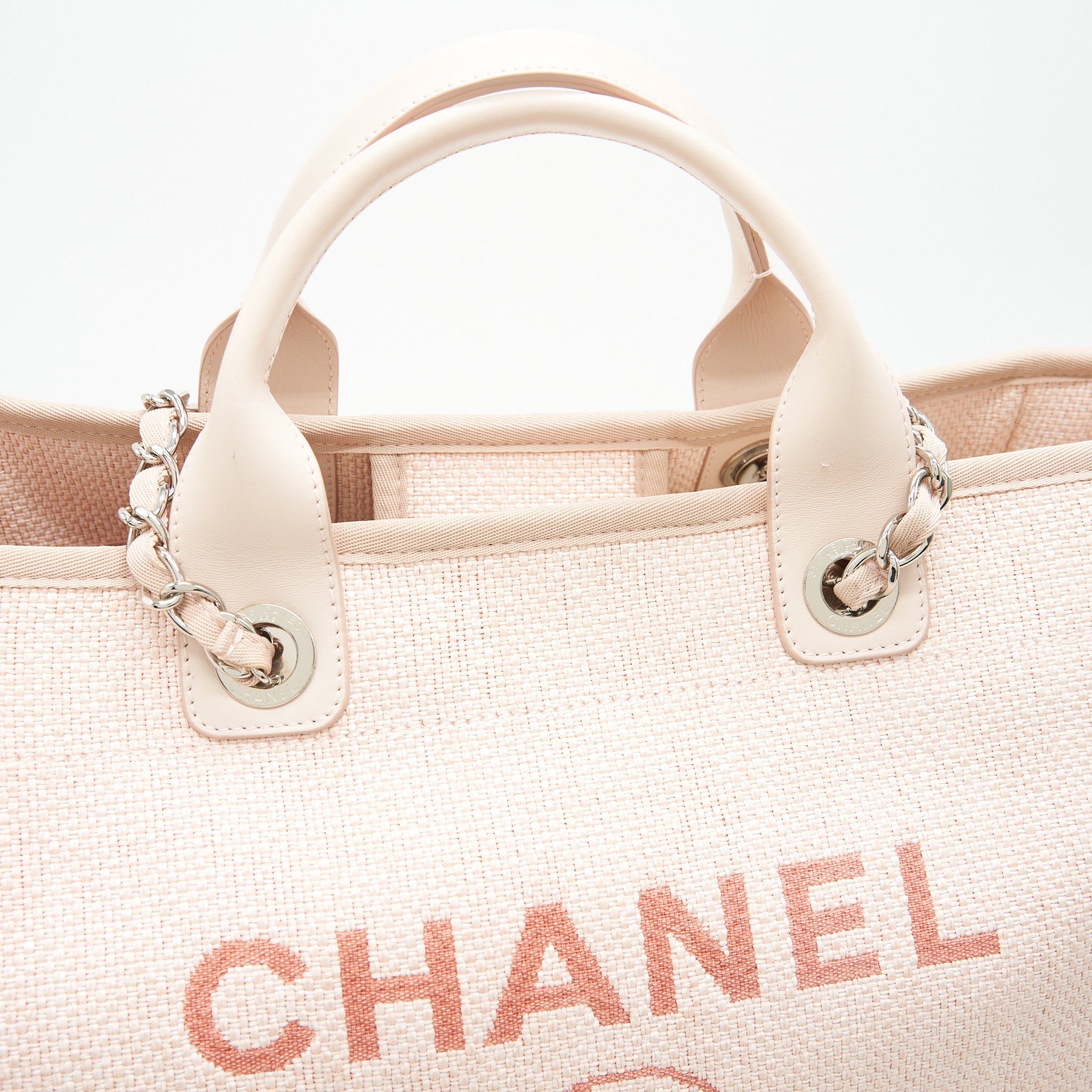 CHANEL DEAUVILLE MM TOTE BAG CANVAS PINK SHW