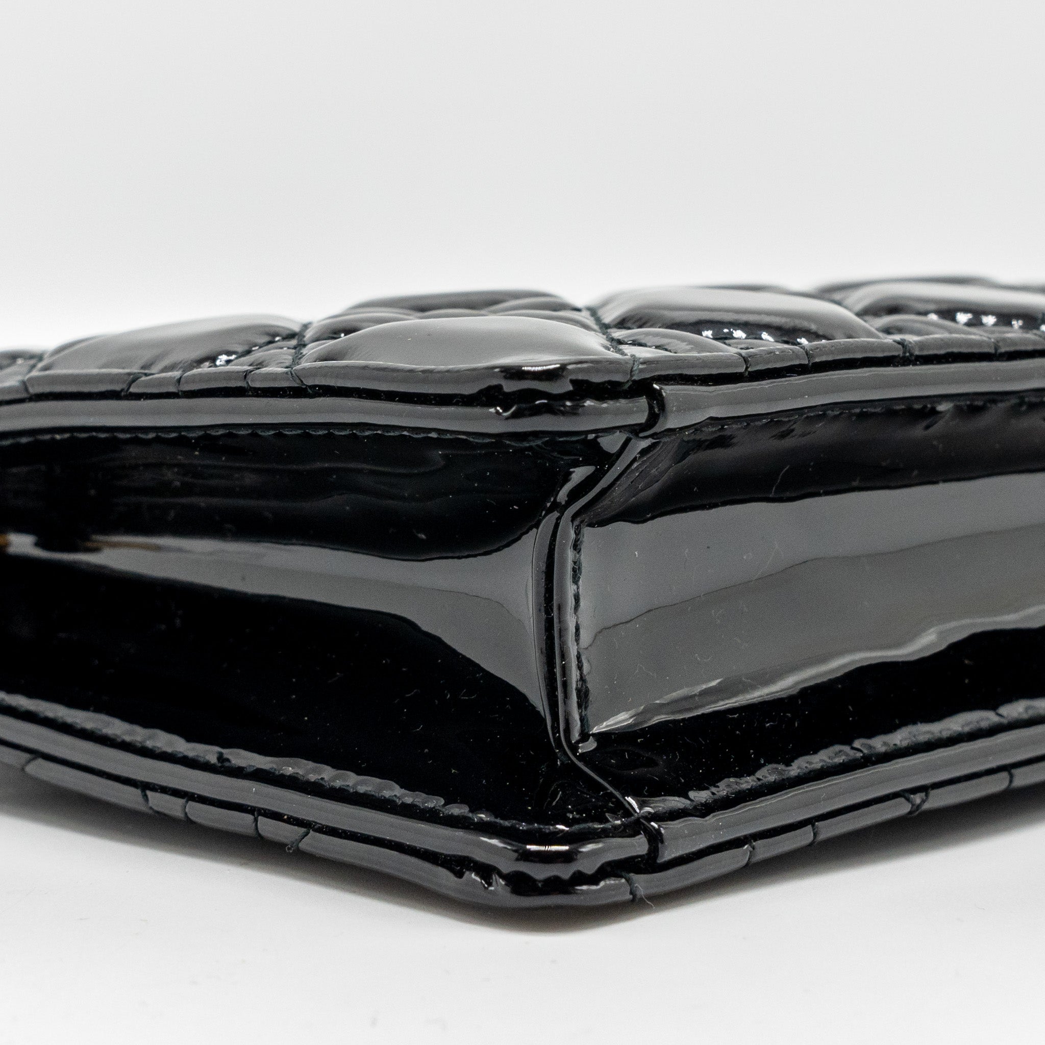 DIOR CARO POUCH WITH CHAIN PATENT CALFSKIN BLACK GHW