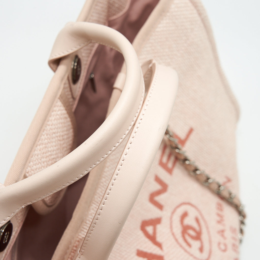 CHANEL DEAUVILLE MM TOTE BAG CANVAS PINK SHW