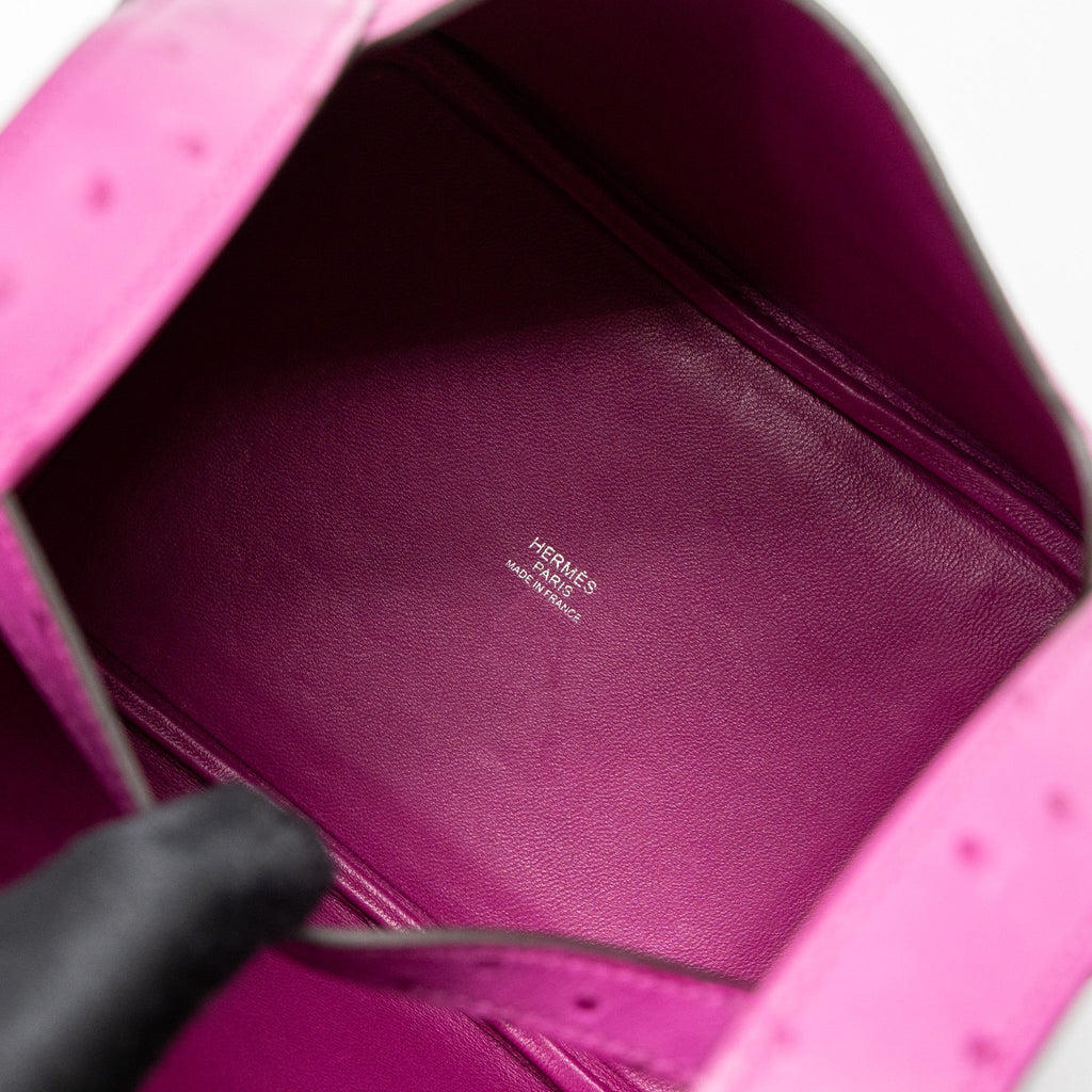 HERMES PICOTIN 18 LOCK BAG OSTRICH L3 ROSE POURPRE FUCHSIA SHW