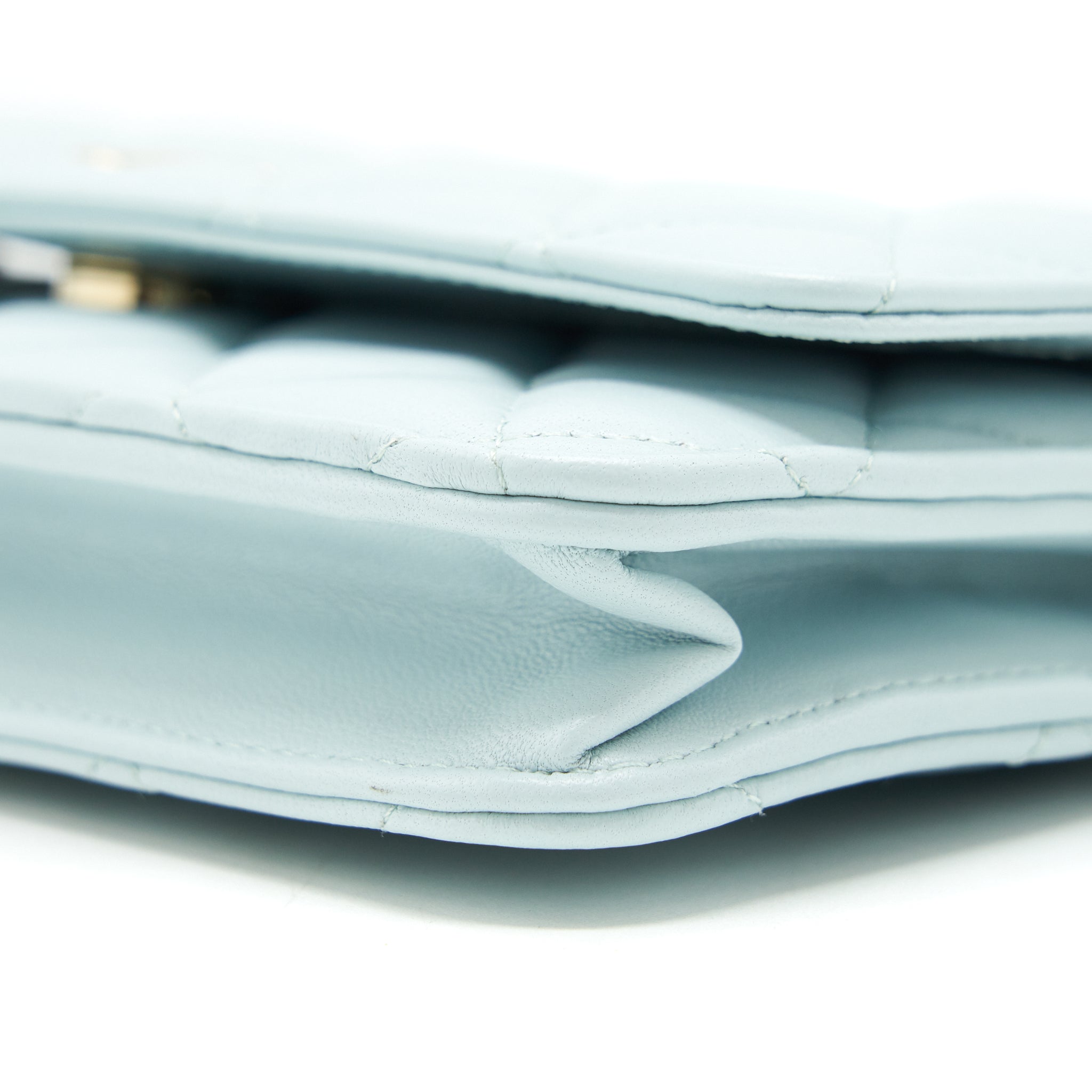 CHANEL RIBBON WALLET ON CHAIN LAMBSKIN LIGHT BLUE LGHW