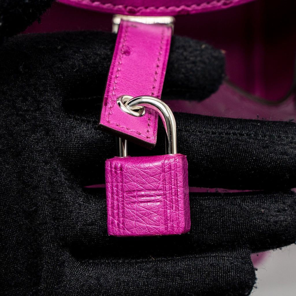 HERMES PICOTIN 18 LOCK BAG OSTRICH L3 ROSE POURPRE FUCHSIA SHW