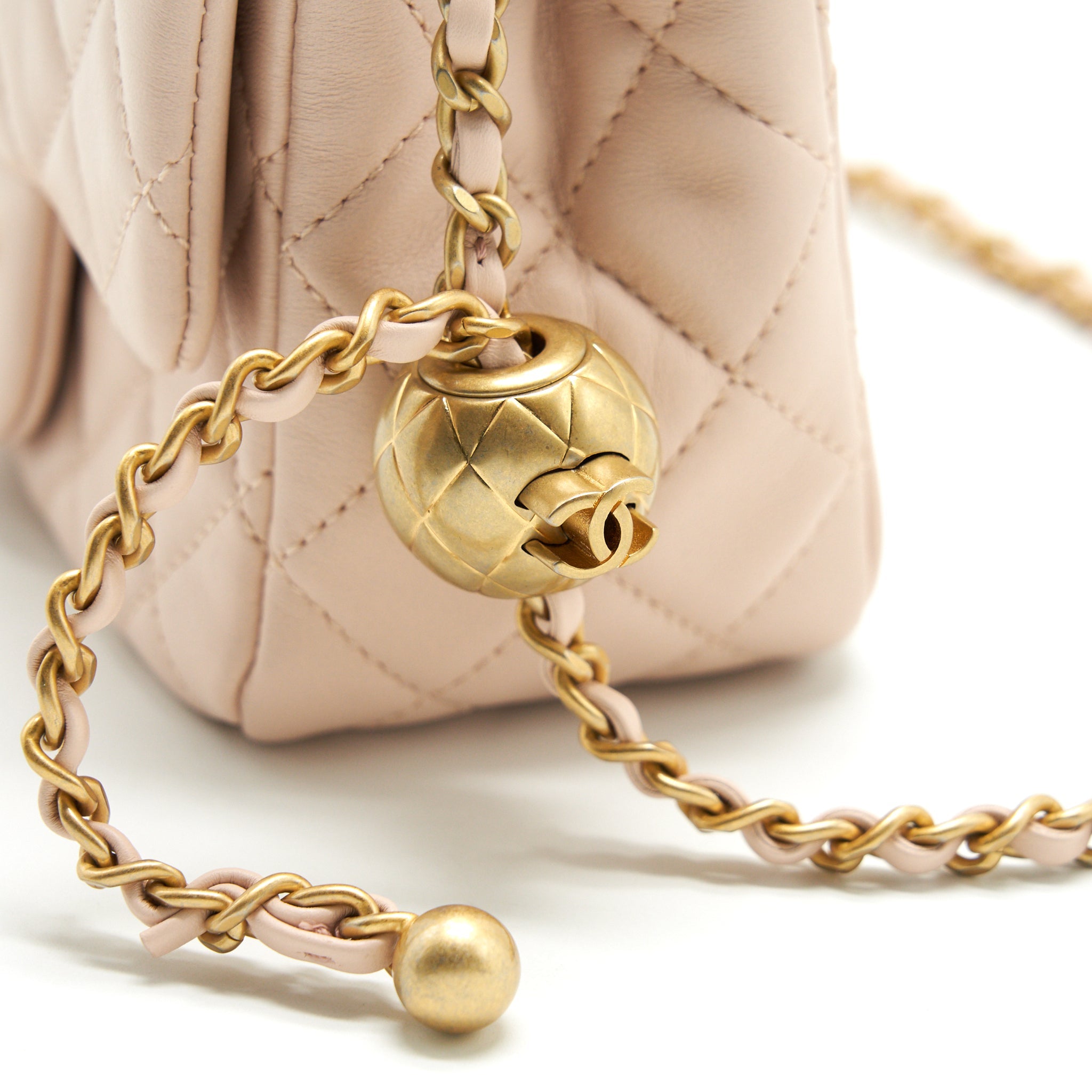 CHANEL 22C PEARL CRUSH MINI SQUARE FLAP BAG LAMBSKIN LIGHT PINK GHW (MICROCHIP)