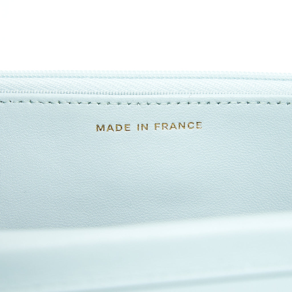 CHANEL RIBBON WALLET ON CHAIN LAMBSKIN LIGHT BLUE LGHW