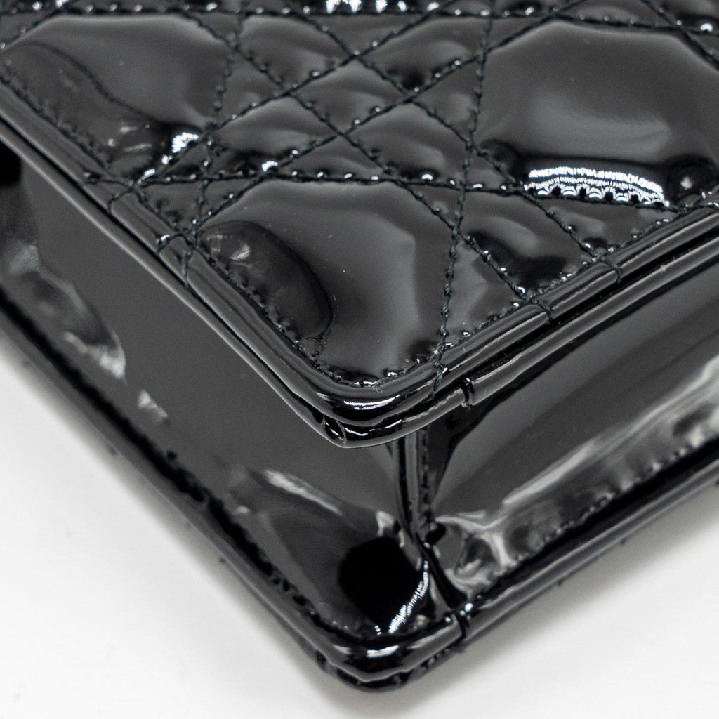 DIOR CARO POUCH WITH CHAIN PATENT CALFSKIN BLACK GHW