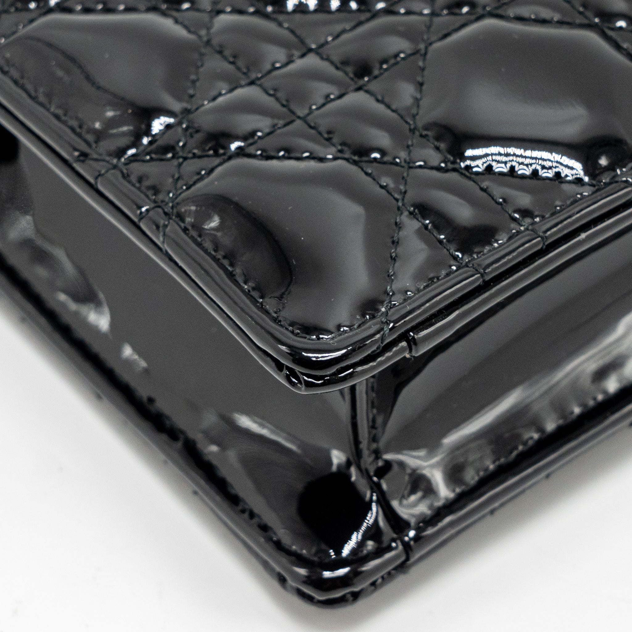 DIOR CARO POUCH WITH CHAIN PATENT CALFSKIN BLACK GHW