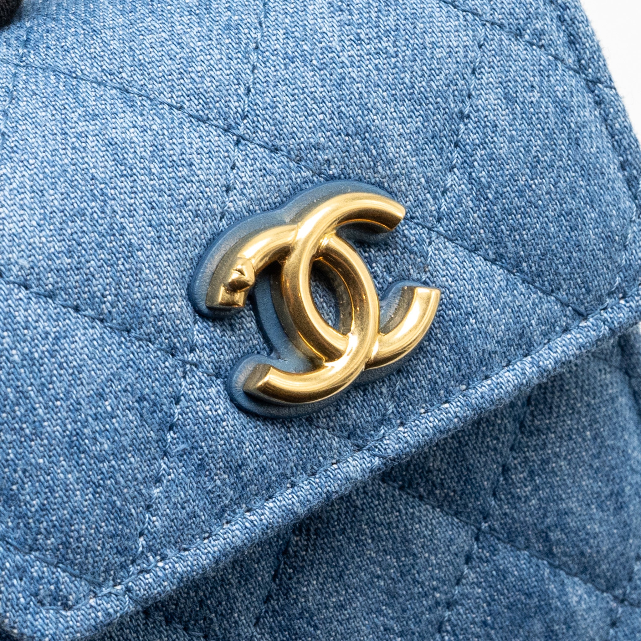 CHANEL MINI VERTICAL FLAP CLUTCH WITH CHAIN DENIM BLUE GHW (MICROCHIP)