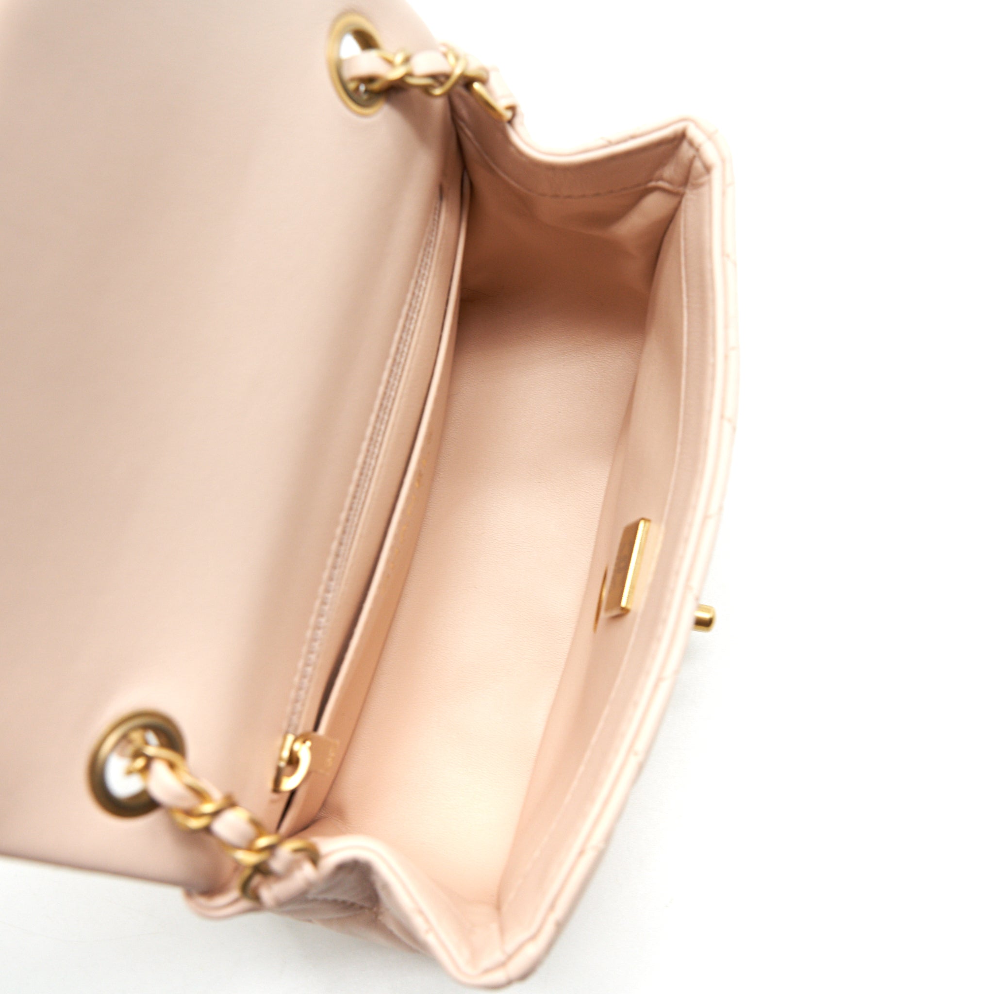 CHANEL 22C PEARL CRUSH MINI SQUARE FLAP BAG LAMBSKIN LIGHT PINK GHW
