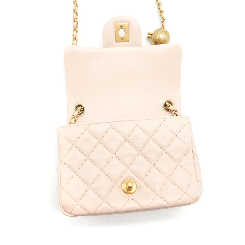 CHANEL 22C PEARL CRUSH MINI SQUARE FLAP BAG LAMBSKIN LIGHT PINK GHW