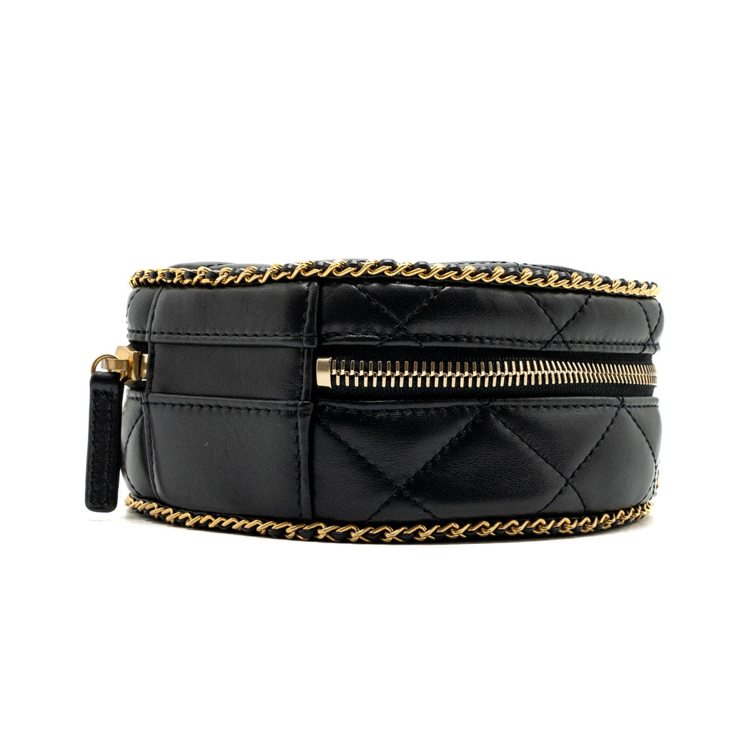 CHANEL ROUND VANITY WITH CHAIN LAMBSKIN BLACK GHW (MICROCHIP) NO