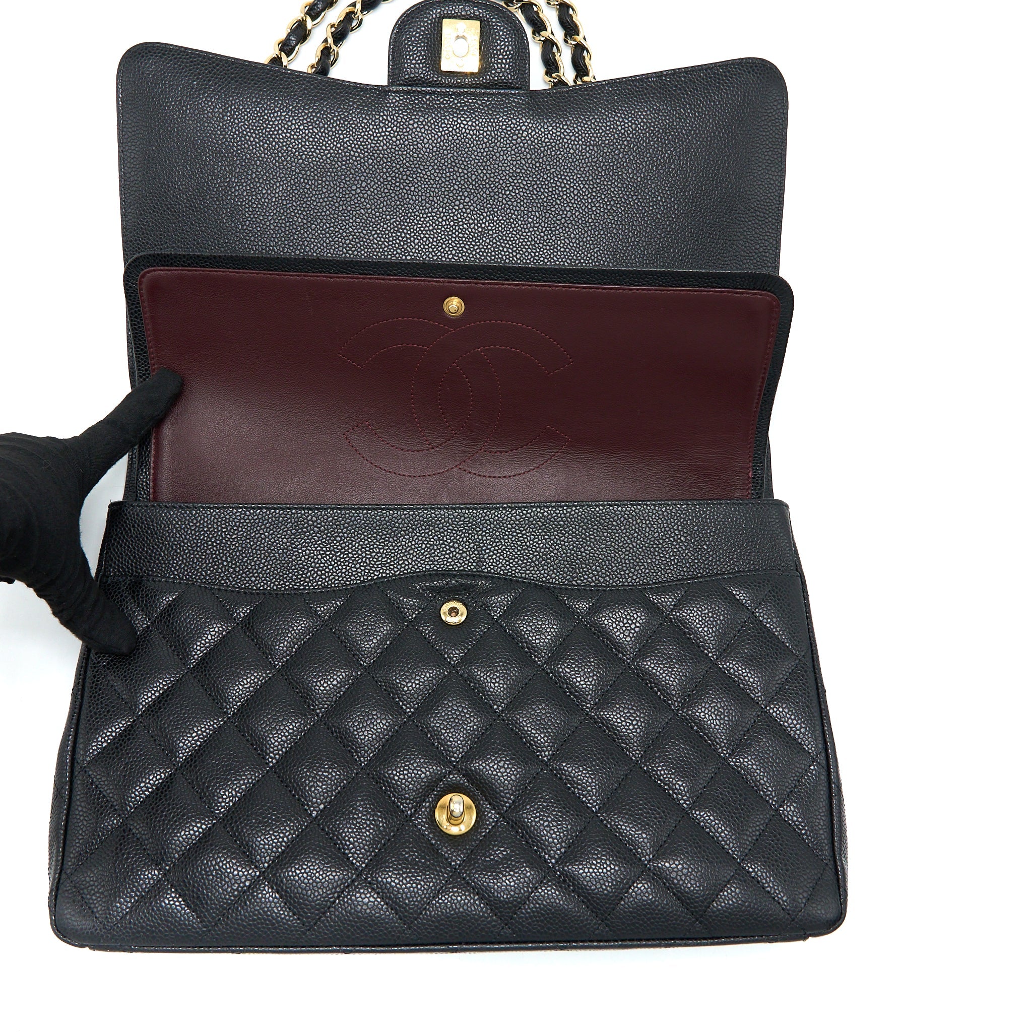 CHANEL MAXI CLASSIC DOUBLE FLAP BAG CAVIAR BLACK GHW