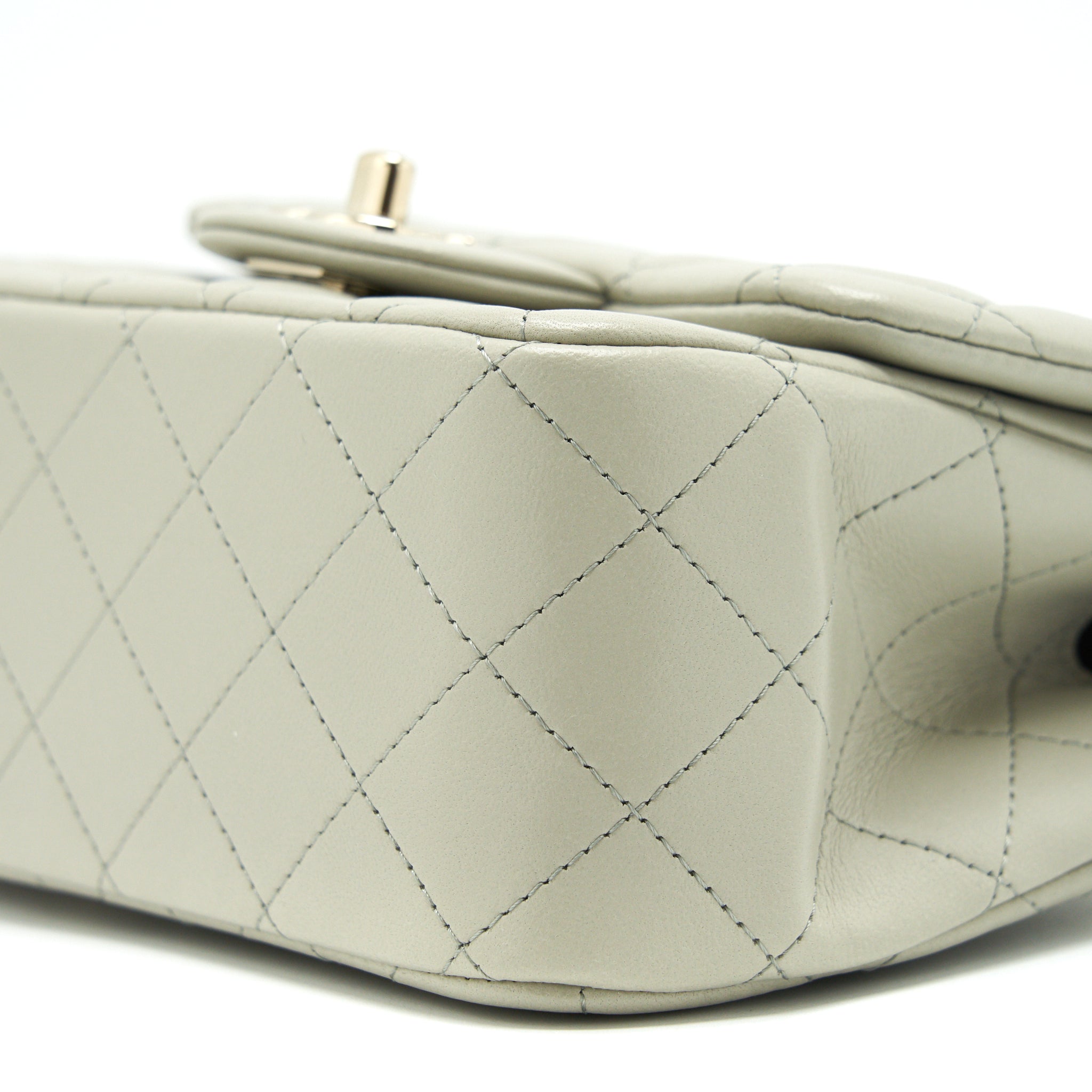 CHANEL 22C MINI SQUARE FLAP BAG LAMBSKIN LIGHT GREY LGHW