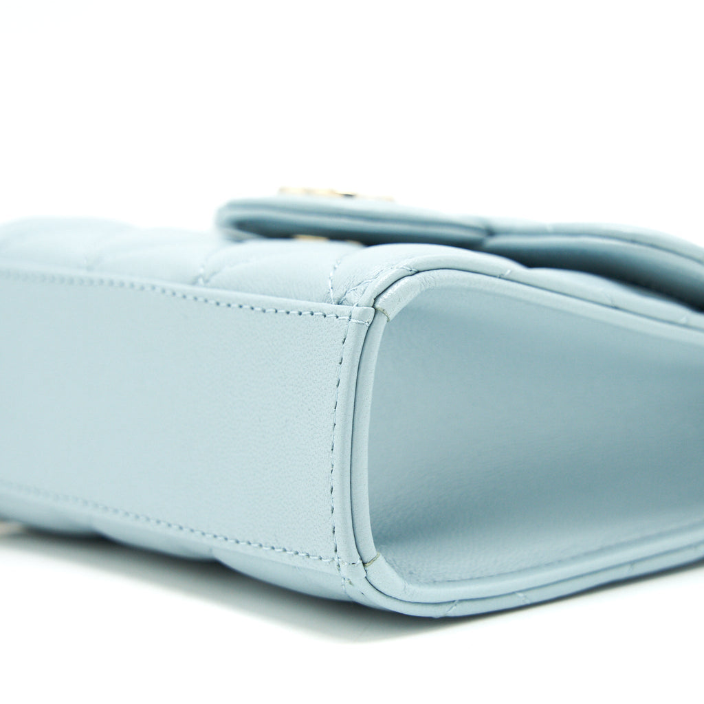 CHANEL 22P TOP HANDLE MINI VANITY ON CHAIN LAMBSKIN LIGHT BLUE LGHW