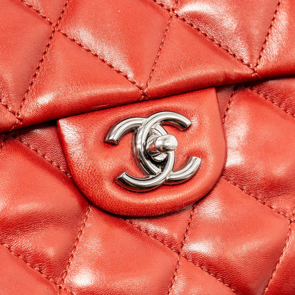 CHANEL MAXI FLAP BAG LAMBSKIN RED SHW