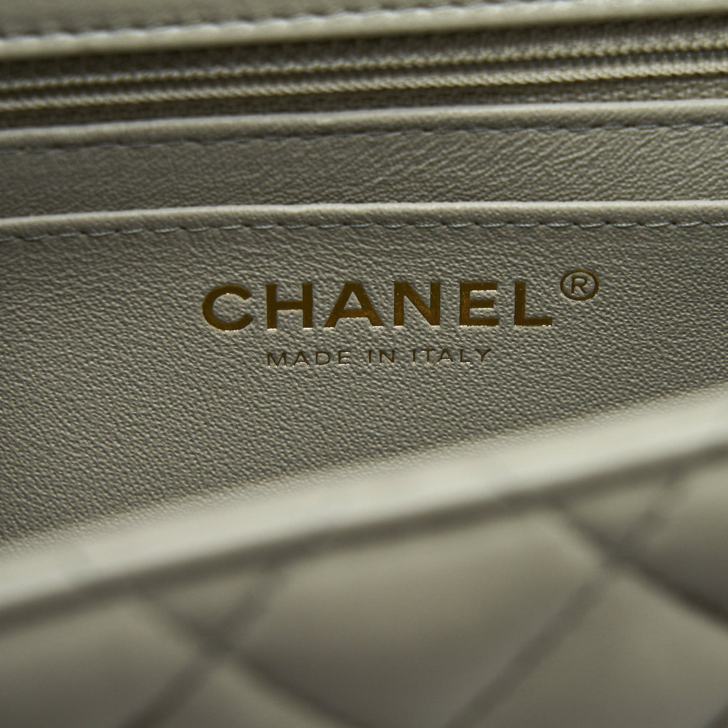 CHANEL 22C MINI SQUARE FLAP BAG LAMBSKIN LIGHT GREY LGHW