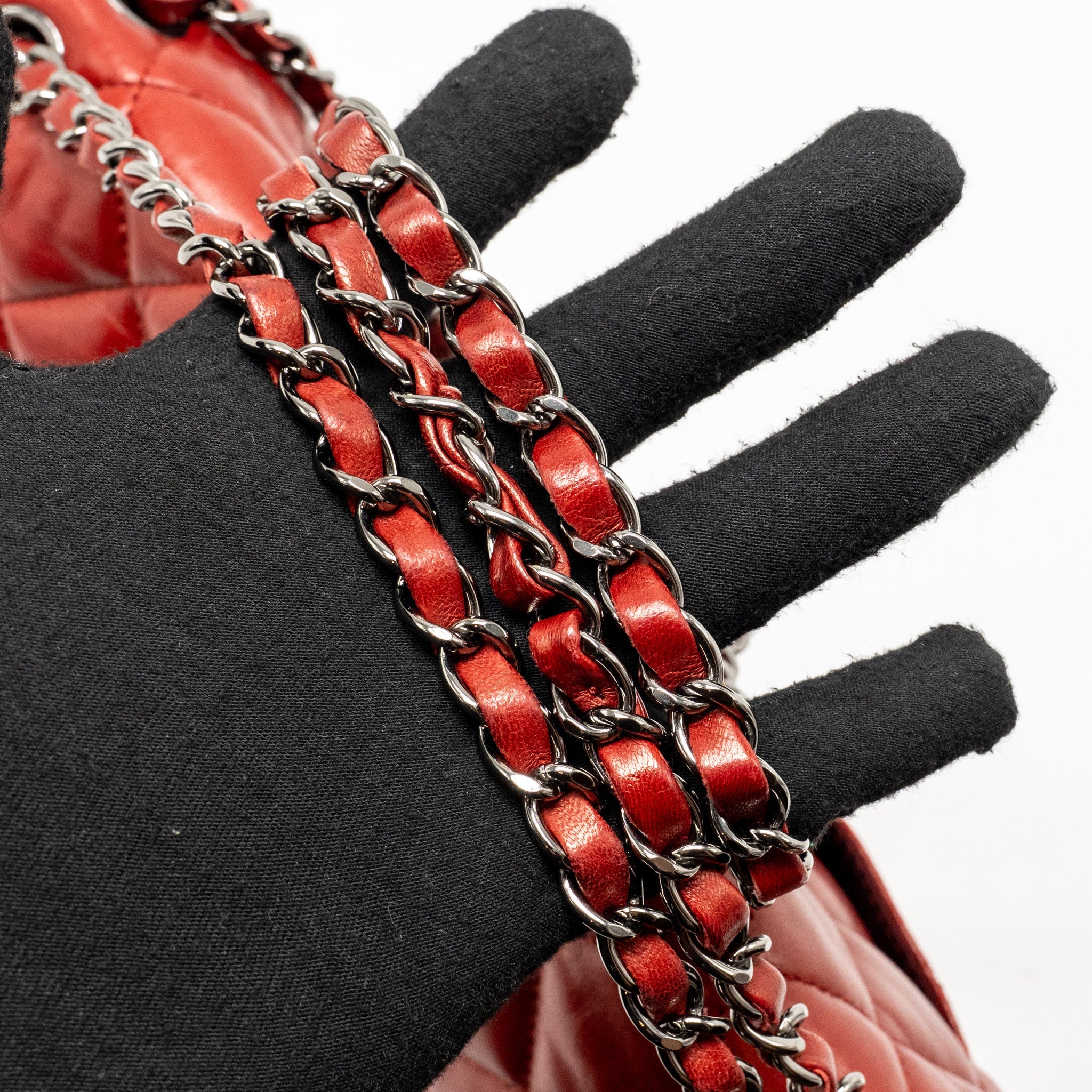 CHANEL MAXI FLAP BAG LAMBSKIN RED SHW