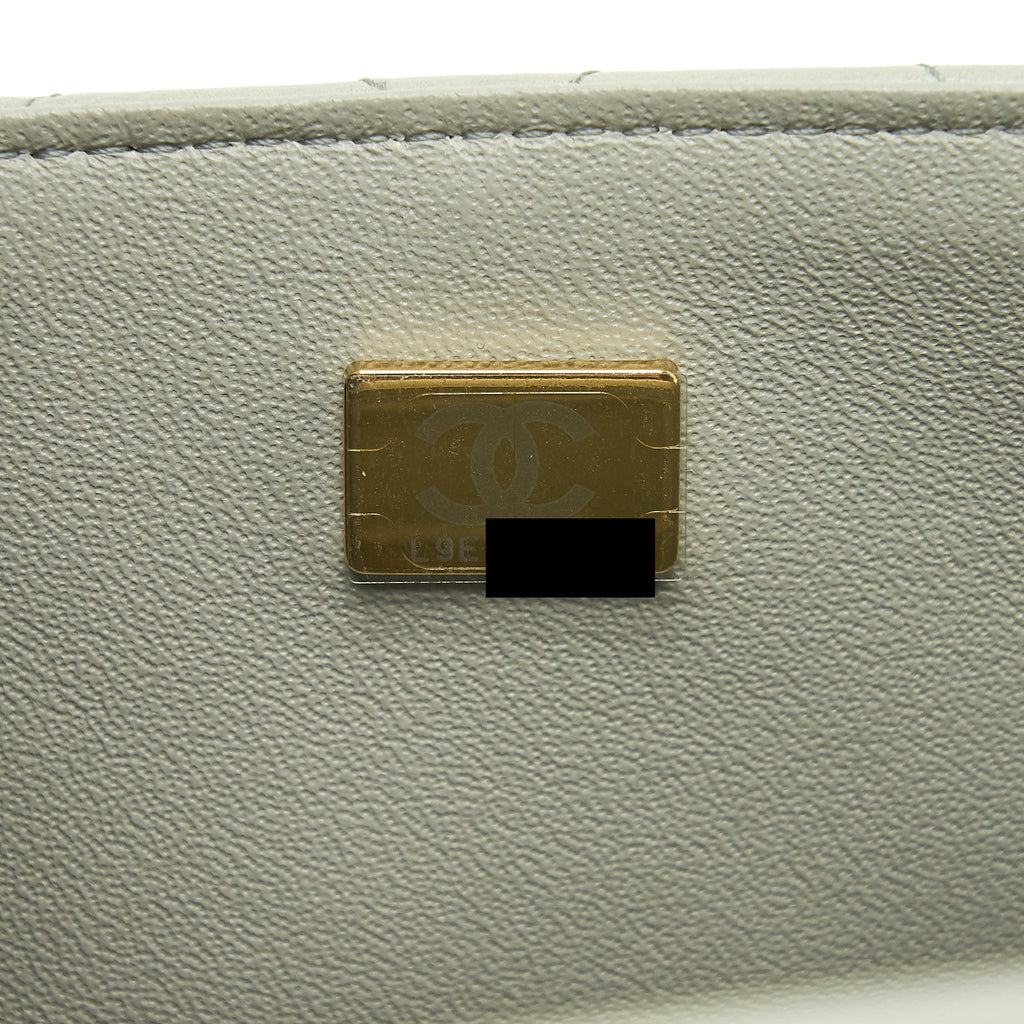 CHANEL 22C MINI SQUARE FLAP BAG LAMBSKIN LIGHT GREY LGHW (MICROCHIP)