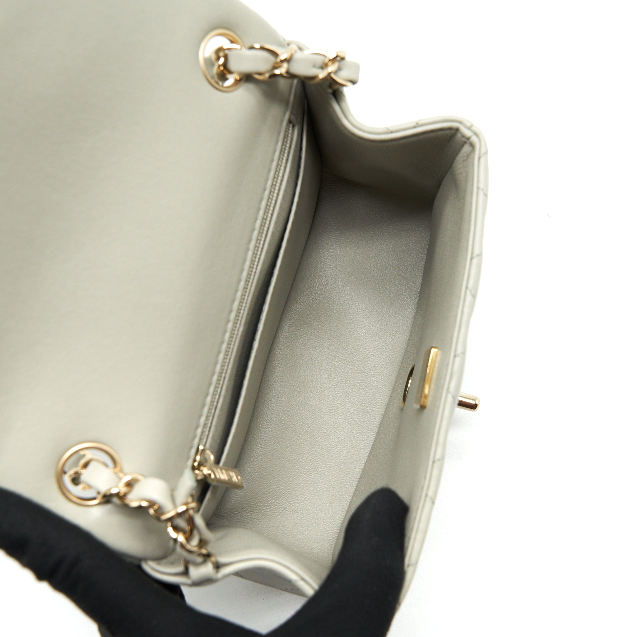 CHANEL 22C MINI SQUARE FLAP BAG LAMBSKIN LIGHT GREY LGHW