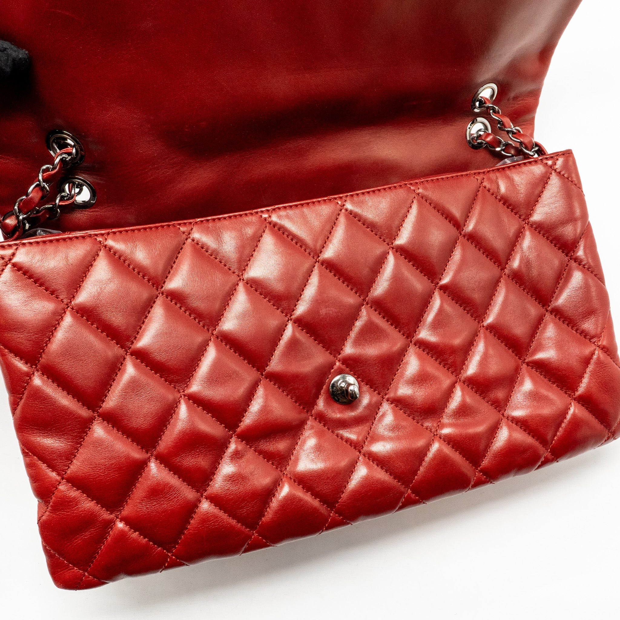 CHANEL MAXI FLAP BAG LAMBSKIN RED SHW