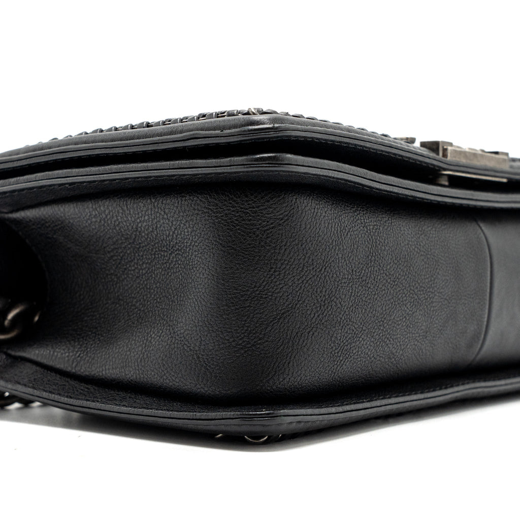 CHANEL TOP HANDLE MEDIUM BOY BAG LIMITED EDITION CALFSKIN BLACK RUTHENIUM HARDWARE