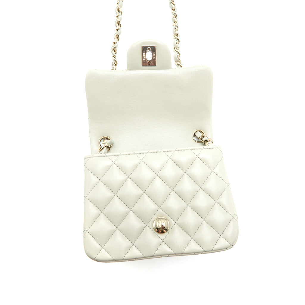 CHANEL 22C MINI SQUARE FLAP BAG LAMBSKIN LIGHT GREY LGHW