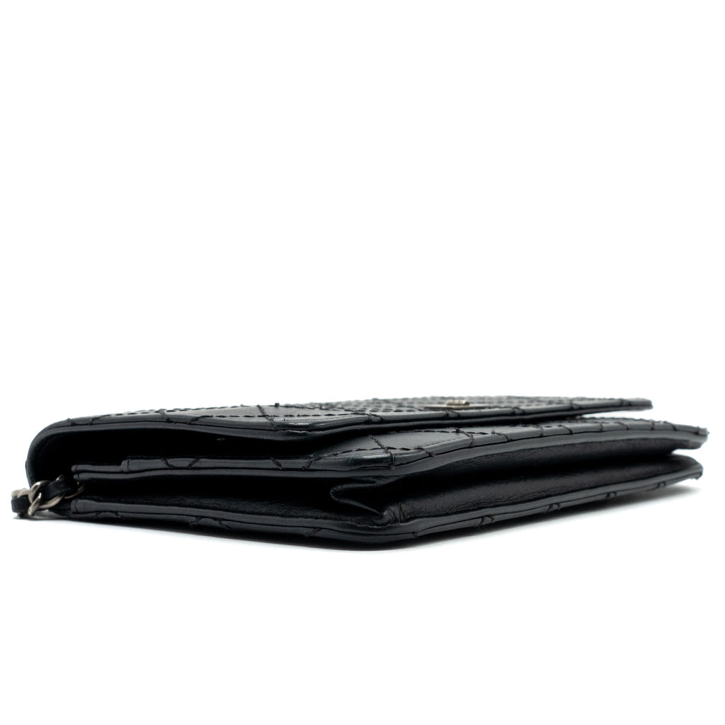 CHANEL 2.55 WALLET ON CHAIN AGED CALFSKIN BLACK RUTHENIUM SHW