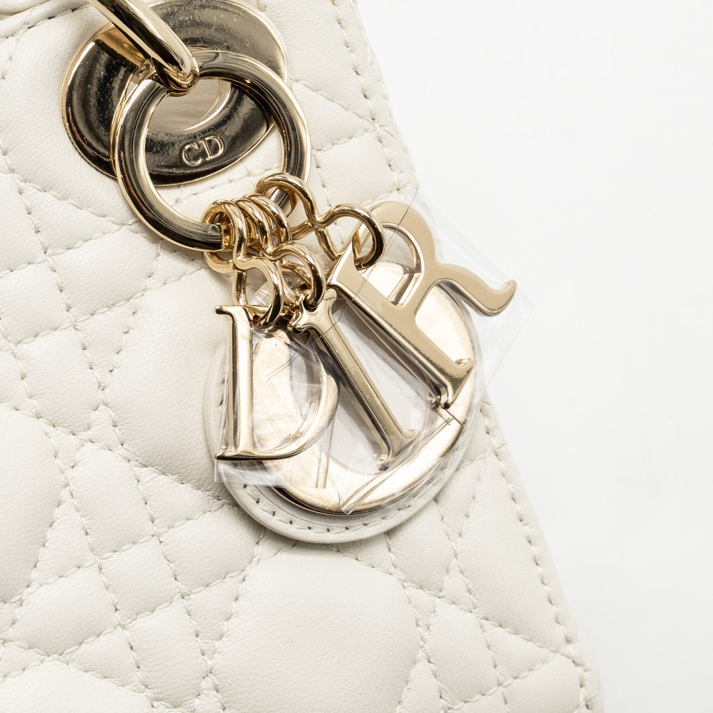 DIOR MINI LADY DIOR LAMBSKIN WHITE LGHW