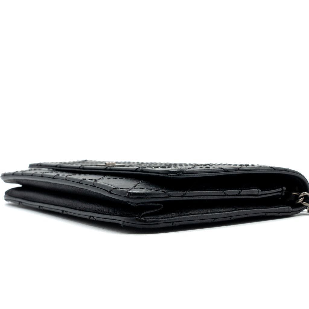 CHANEL 2.55 WALLET ON CHAIN AGED CALFSKIN BLACK RUTHENIUM SHW