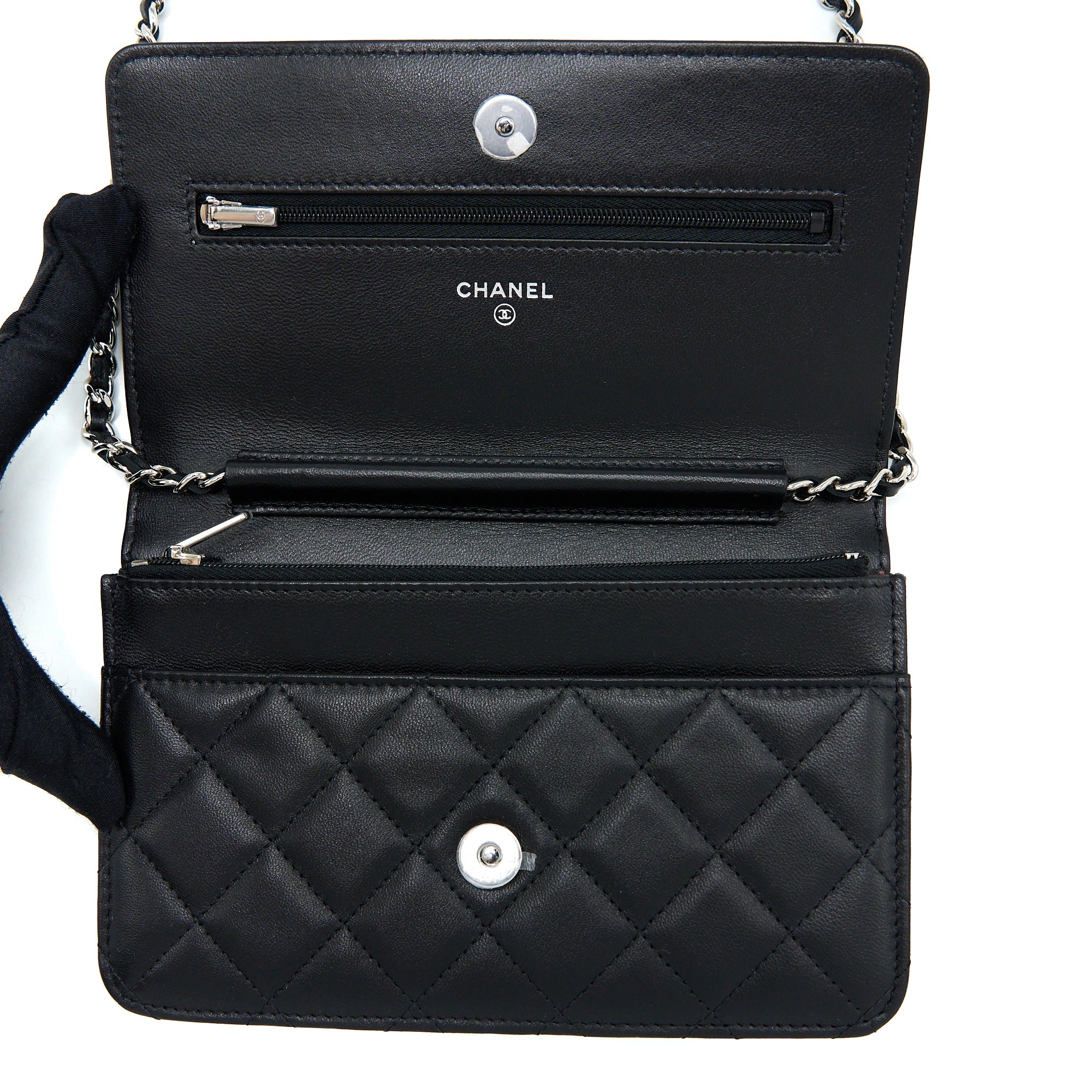 CHANEL CLASSIC WALLET ON CHAIN LAMBSKIN BLACK SHW (MICROCHIP)